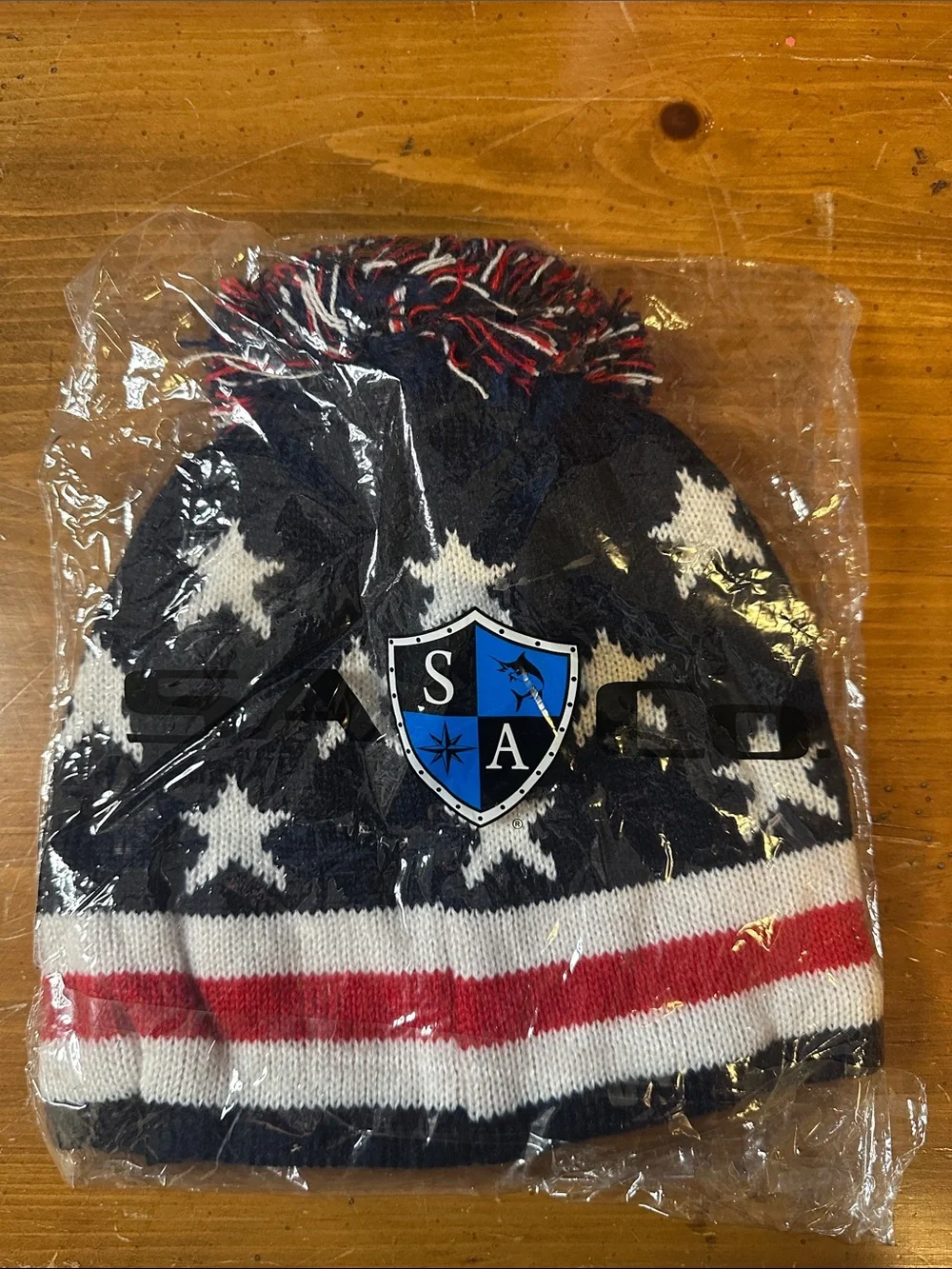 Patriotic Star Pom Pom Beanie - Red White Navy For Women’s or Men. OS